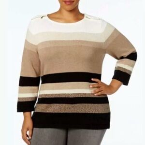 Karen Scott Sweater Striped Zipshoulder